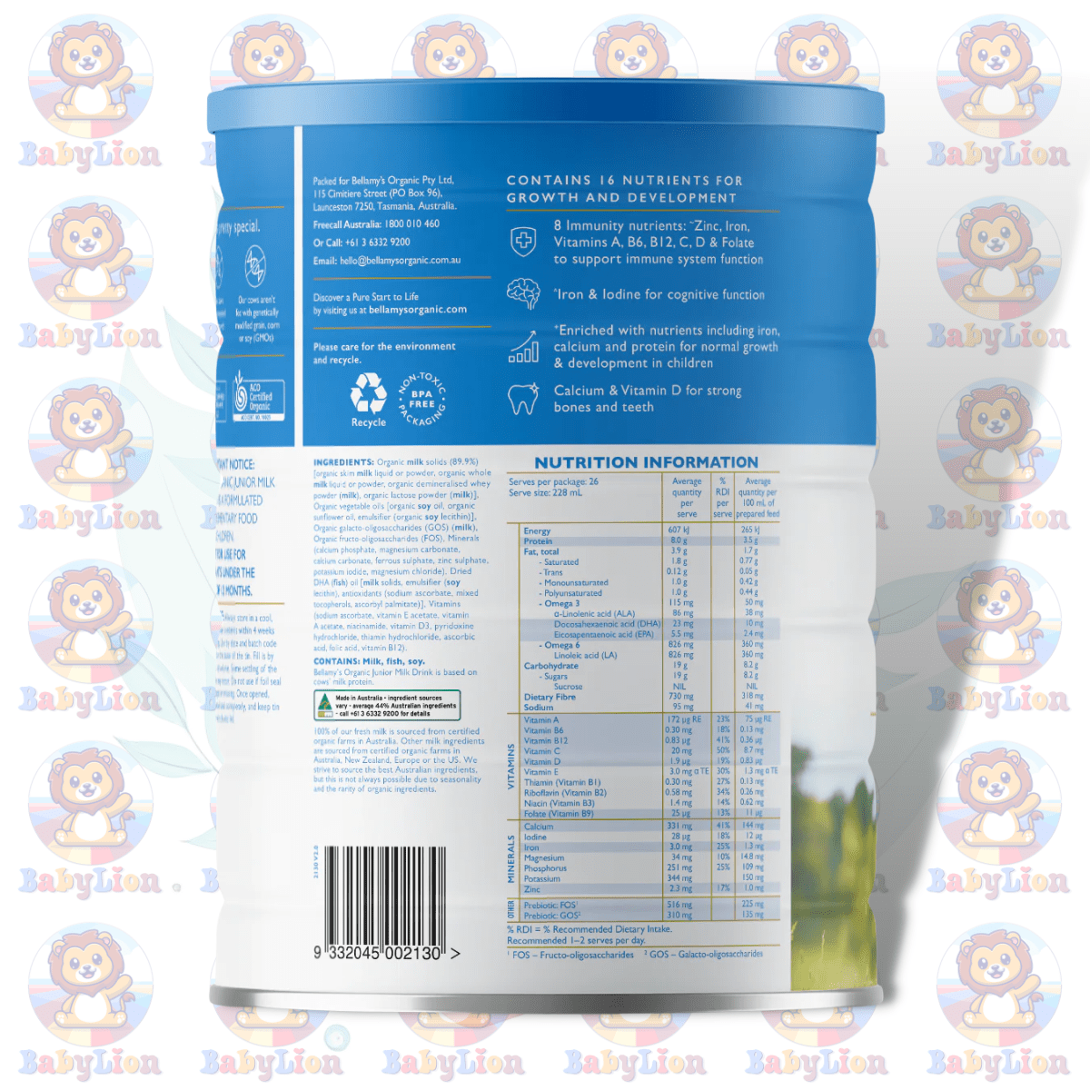 Bellamy'S Organic Step 4 Junior Milk Drink - 900G Image 02 Bellamy'S Organic Step 4 Junior Milk Drink - 900G - With Omega 3 Dha, Prebiotics - For Active Children Over 3 Years - Image 2