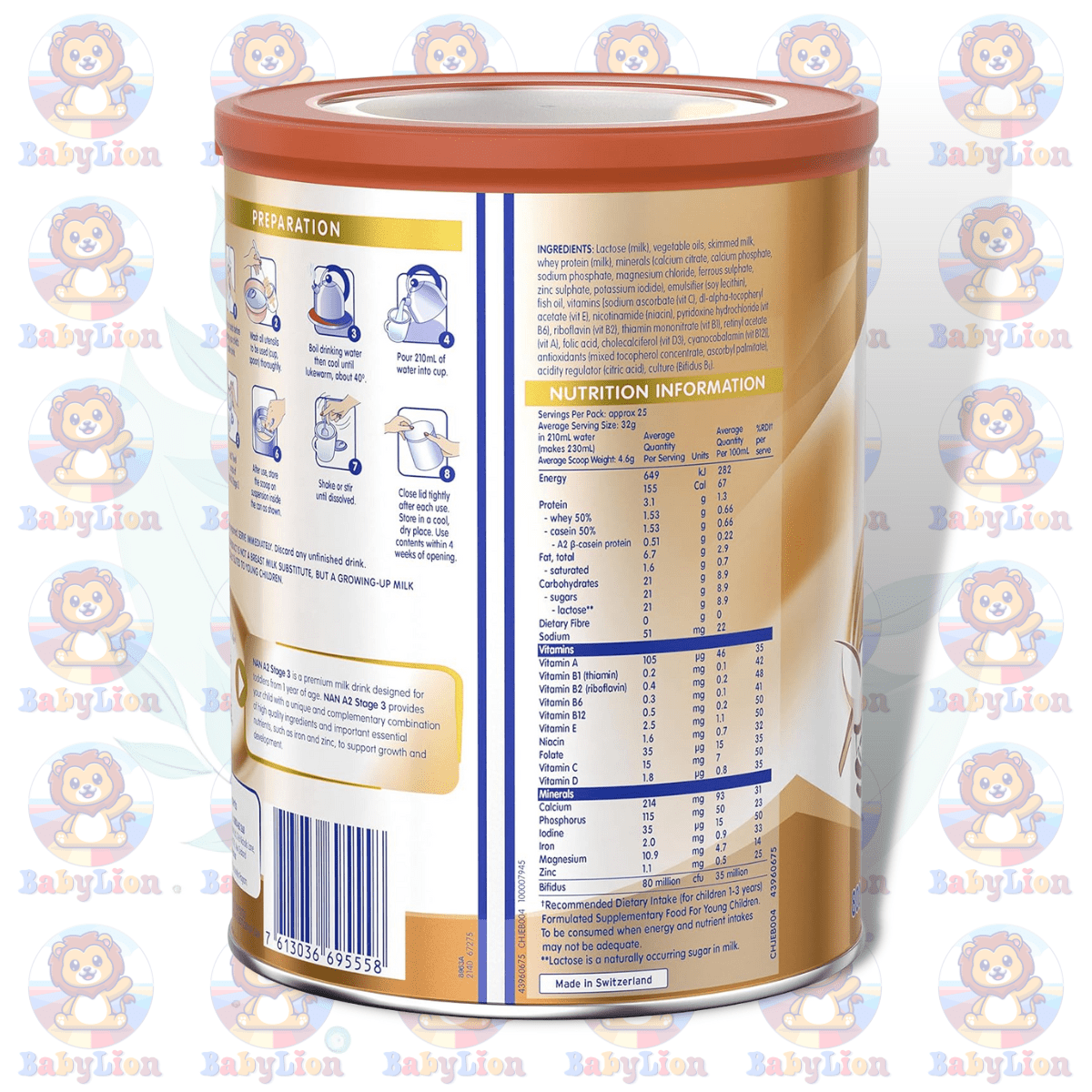 Nestlé Nan A2 Stage 3 Premium Toddler Milk Drink - 800G Image 03 Nestle Nan A2 Stage 3 - 800G - Premium Toddler Milk Drink - For 1 Year Olds - Enriched With Probiotics, Vitamins &Amp; Minerals - Image 3