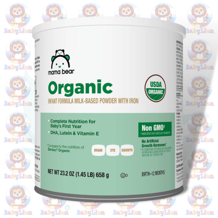 Mama Bear Organic Infant Formula - 658g Can - with Iron, DHA, Lutein, Vitamin E - for Brain and Eye Development