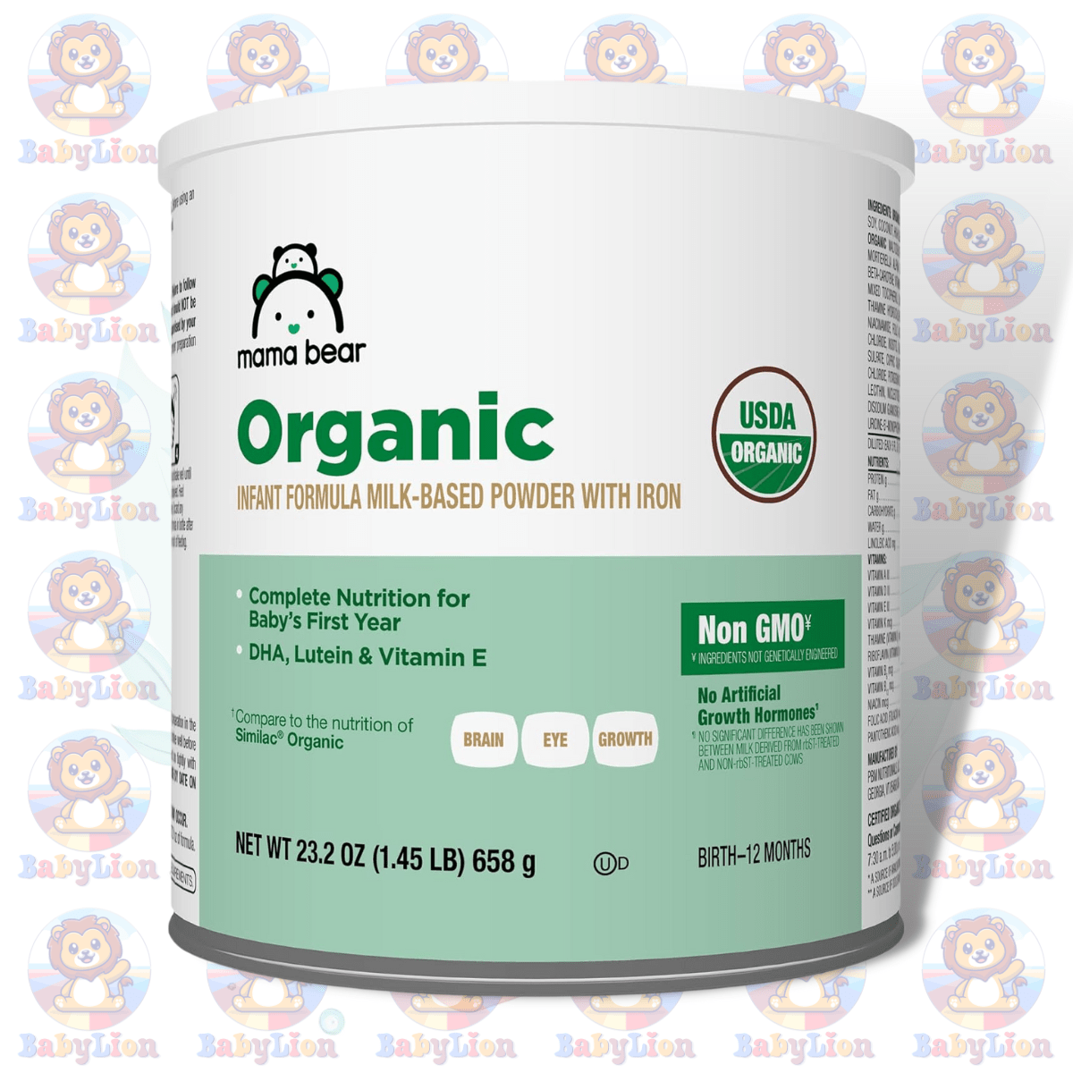 Mama Bear Organic Infant Formula - 658G Can Image 01 Mama Bear Organic Infant Formula - 658G Can - With Iron, Dha, Lutein, Vitamin E - For Brain And Eye Development - Image 1
