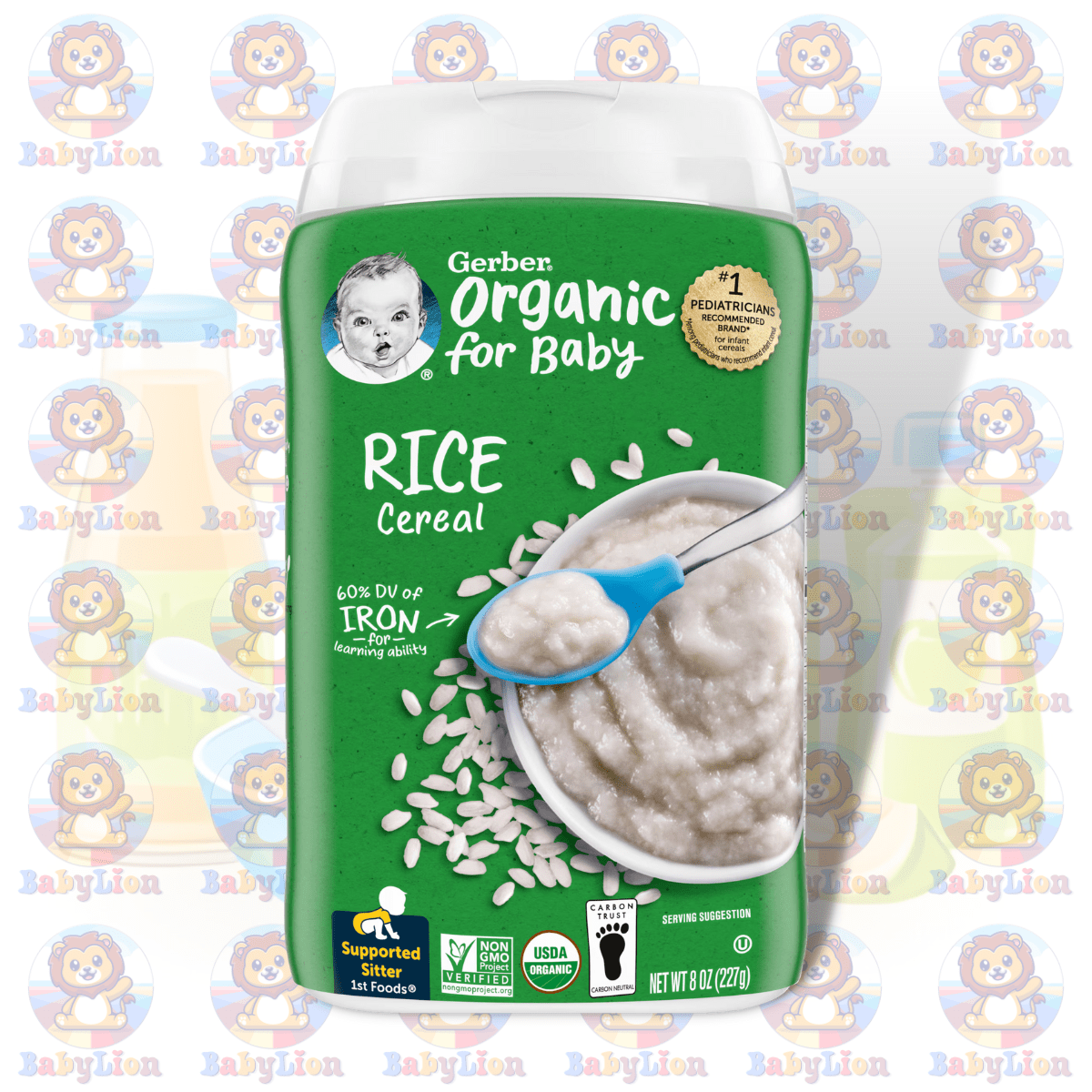 Gerber Organic Single-Grain Rice Cereal - 227G Image 01 Gerber Organic Single-Grain Rice Cereal - 227G - With Iron, Vitamins C, E, B &Amp;Amp; Zinc - For Healthy Growth &Amp;Amp; Development - Image 1