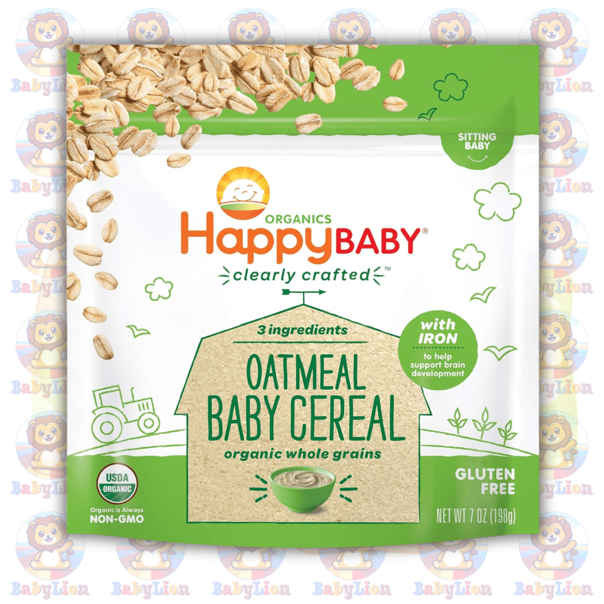 Happy Baby Organics Clearly Crafted Oatmeal Baby Cereal - 198G Image 01 Happy Baby Organics Clearly Crafted Oatmeal Baby Cereal - 198G - With Vitamin C, Iron - Supports Brain Development - Image 1