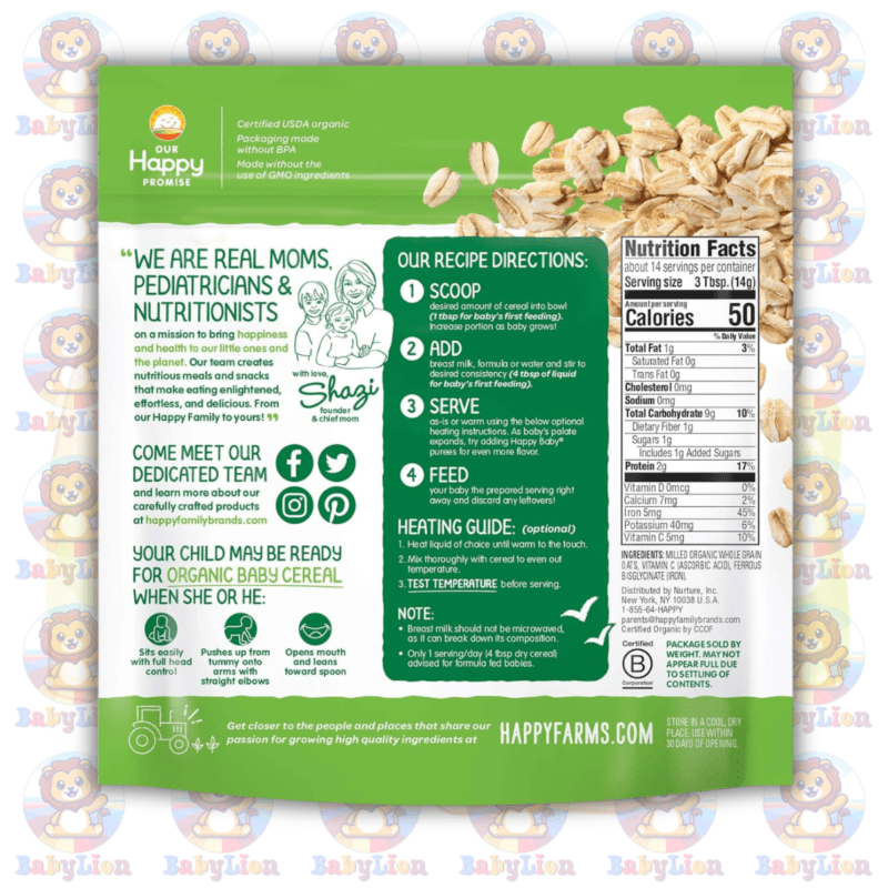 Home 87 Happy Baby Organics Clearly Crafted Oatmeal Baby Cereal 198G Image 02