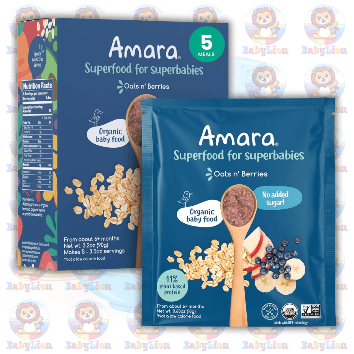 Amara Organic Baby Food - Stage 2 Oats &Amp;Amp; Berries Baby Cereal - 18G Image 01 Amara Organic Baby Food - Stage 2 Oats &Amp;Amp; Berries Baby Cereal - 18G - For Healthy Baby Development - Image 1